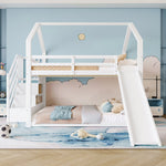 Bunk Bed with Storage Stairs and Slide, 140x200cm, White