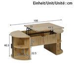 Modern Height-Adjustable Coffee Table with Hidden Storage and Sliding Doors, Wood