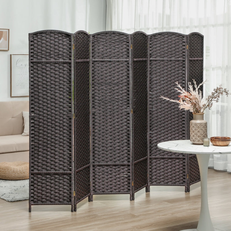 6-Panel Room Divider, Foldable Privacy Screen, Home Office, Brown