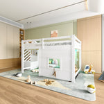 Loft Bed 140x200 with Storage Stairs and Window, White