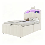 Children's Bed 90x200 Hydraulic Storage & LED, Beige Velvet