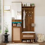 Wardrobe Set Mirror Shoe Cabinet Bench 6 Hooks - 16-Color LED Lighting
