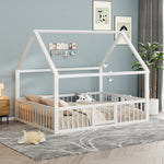 Flatbed Metal Bed 140x200cm with House Trim & Railing - White