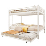 Bunk Bed with Pull-Out Bed and High Railings, 140x200cm Iron Frame, White