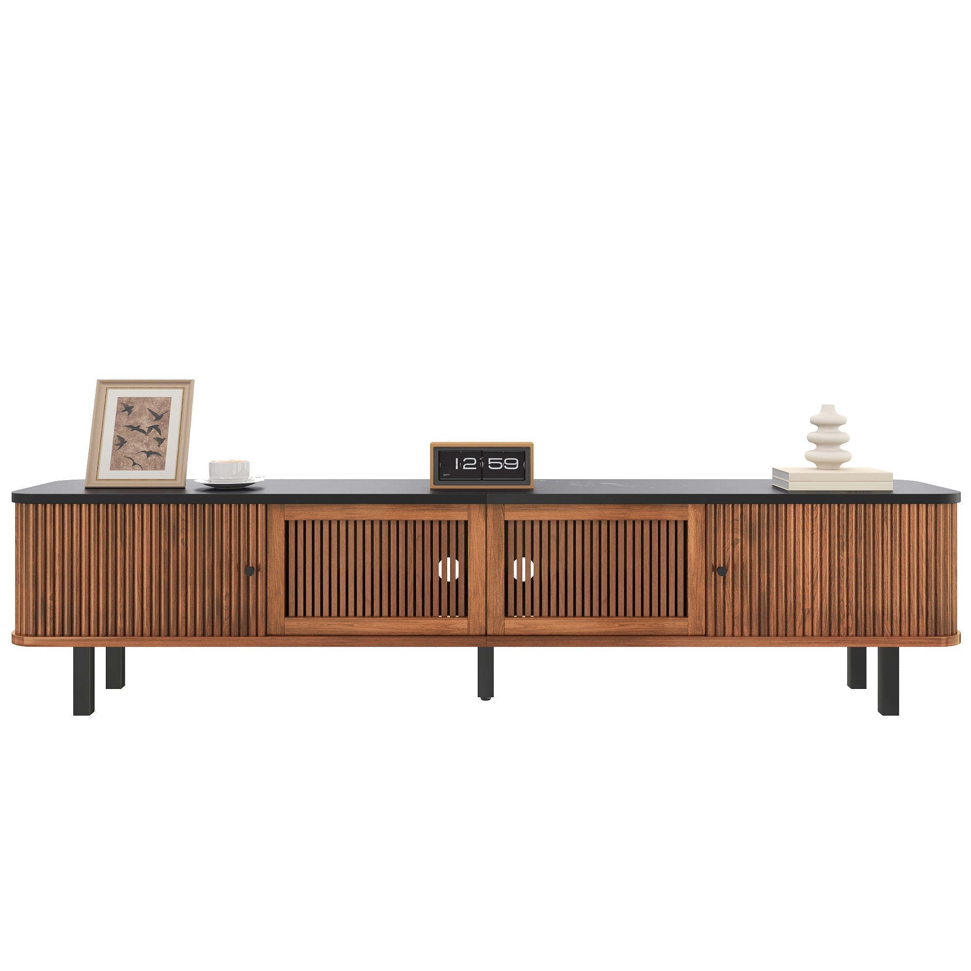 Modern Low TV Cabinet 190cm with Sliding & Mesh Doors