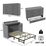 Mobile Murphy Bed with Storage and USB Ports, 140 x 200 cm, Grey Linen