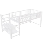 Low Loft Bed for Children with Storage Ladder and Metal Frame, 90x200cm, White