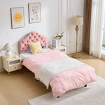 Upholstered Platform Bed Frame with Headboard, 90x200cm, Pink Velvet