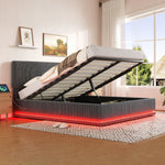 Modern Upholstered Bed with LED Lighting, USB-C and Storage, 160x200 Gray Corduroy
