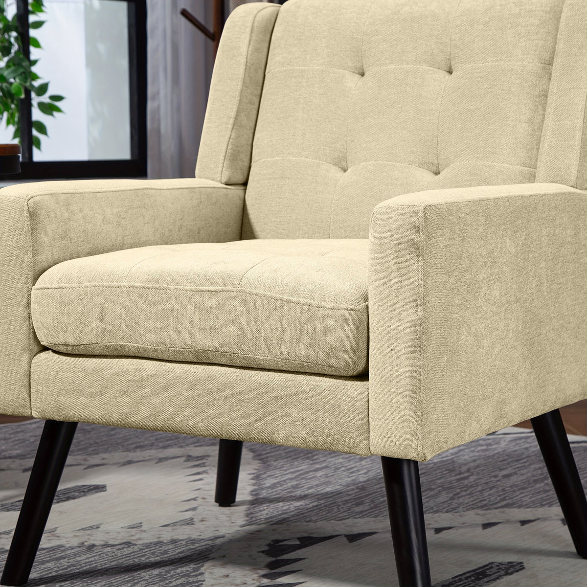 Armchair Mid-Century Modern Buttoned Suede Solid Wood Legs