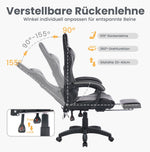 Gaming Chair Ergonomic Racing Design High-Back Adjustable Footrest & Lumbar Support Leather - Black & Grey