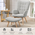 Wingback Chair with Footstool, Upholstered Relaxing Chair, Grey Corduroy