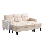 Multifunctional L-shaped Sofa Set with LED Lighting and Footstool, Modular Design