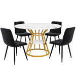 5-Piece Round Dining Table Set with 4 Velvet Chairs and Marble Top, Black