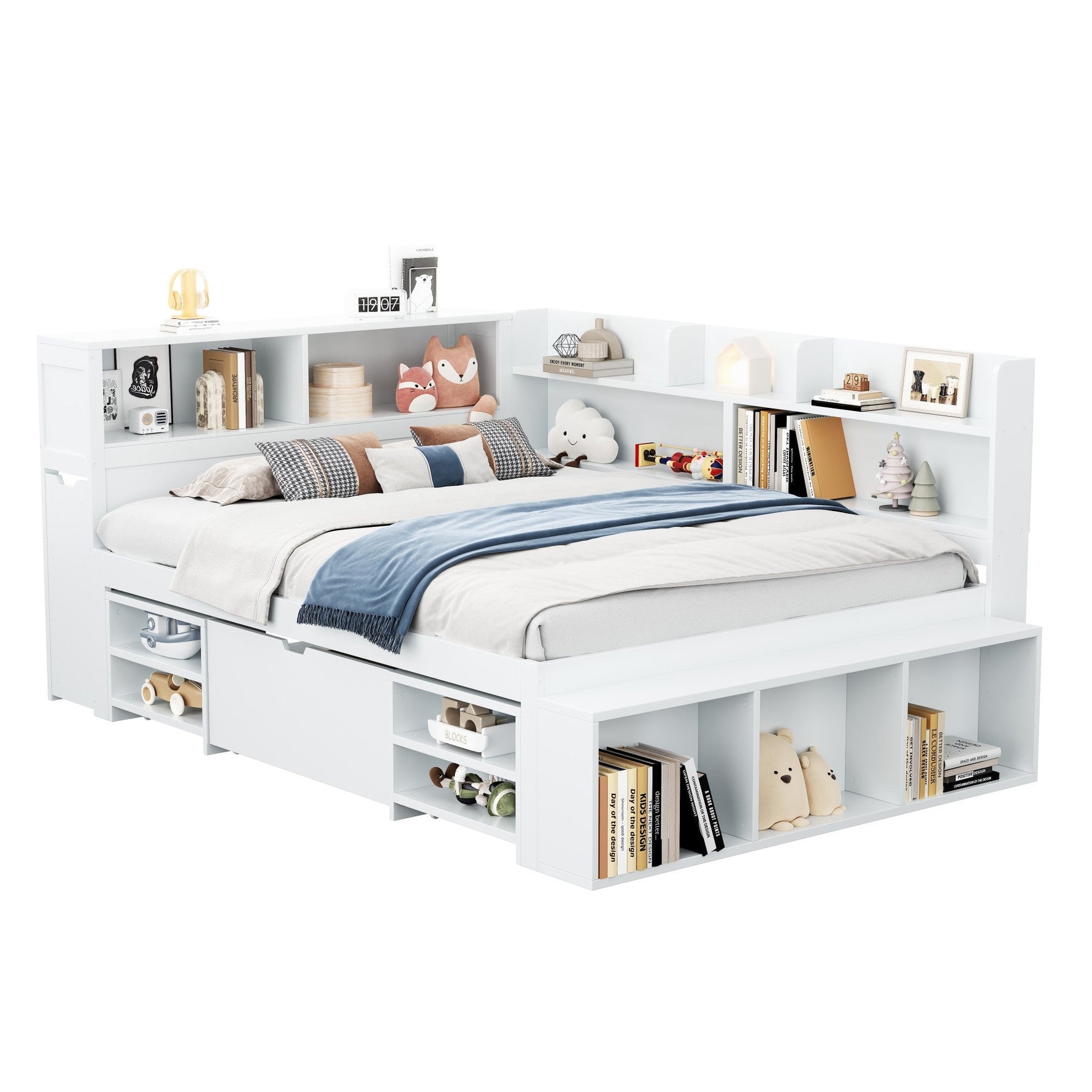 LED upholstered bed, 140 × 190 cm, hydraulic bed, 2-in-1 storage drawers at the foot of the bed, built-in LED light strips on both sides of the bed, slatted base, mattress not included, velvet, grey.
