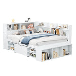 Children's Single Bed 140x200cm Storage Drawers Bookshelf White