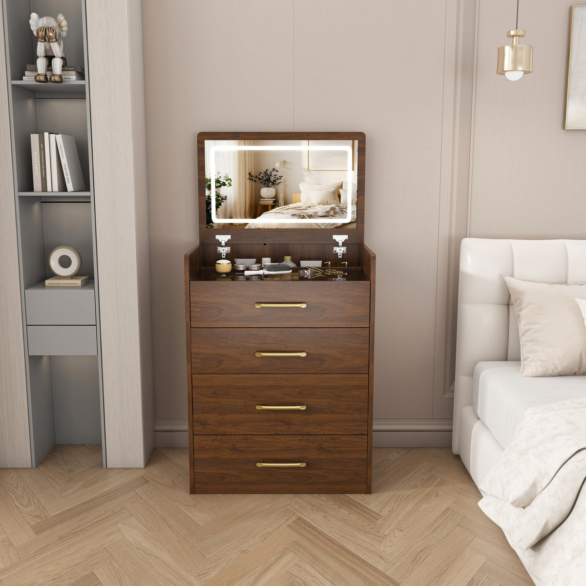 3-in-1 Dressing Table Set with 3 Drawers & Mirror, Clear Glass