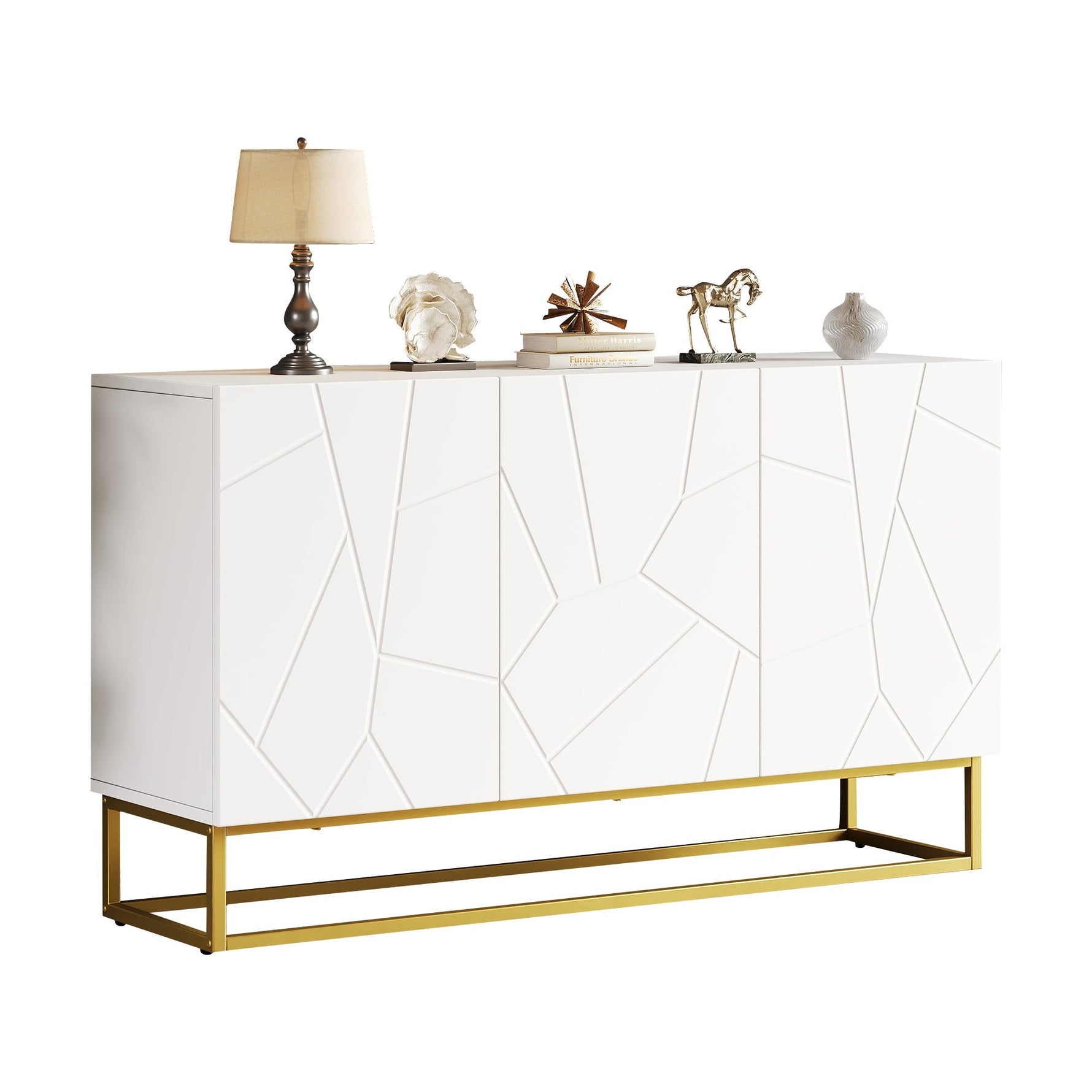 Sideboard, Modern Buffet Cabinet with 4 Compartments, 130 cm Wide, High-Gloss