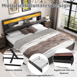 Upholstered Double Bed 180x200cm Hydraulic Storage LED Drawers - Linen Grey