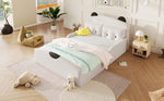 Platform Bed 140x200 with Bear Headboard & Cushions - White Linen