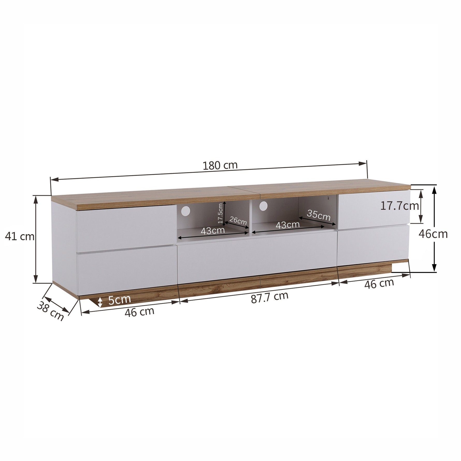 TV Cabinet Modern Color-Block 180cm Wood Grain Finish White