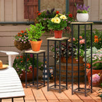Plant Stand Set 3-piece Flower Stool & Flower Pot Holder Steel Black and Natural