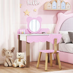 AIYAPLAY Dressing Table Set with Stool, Makeup Mirror, Bear Shape, MDF, Pink