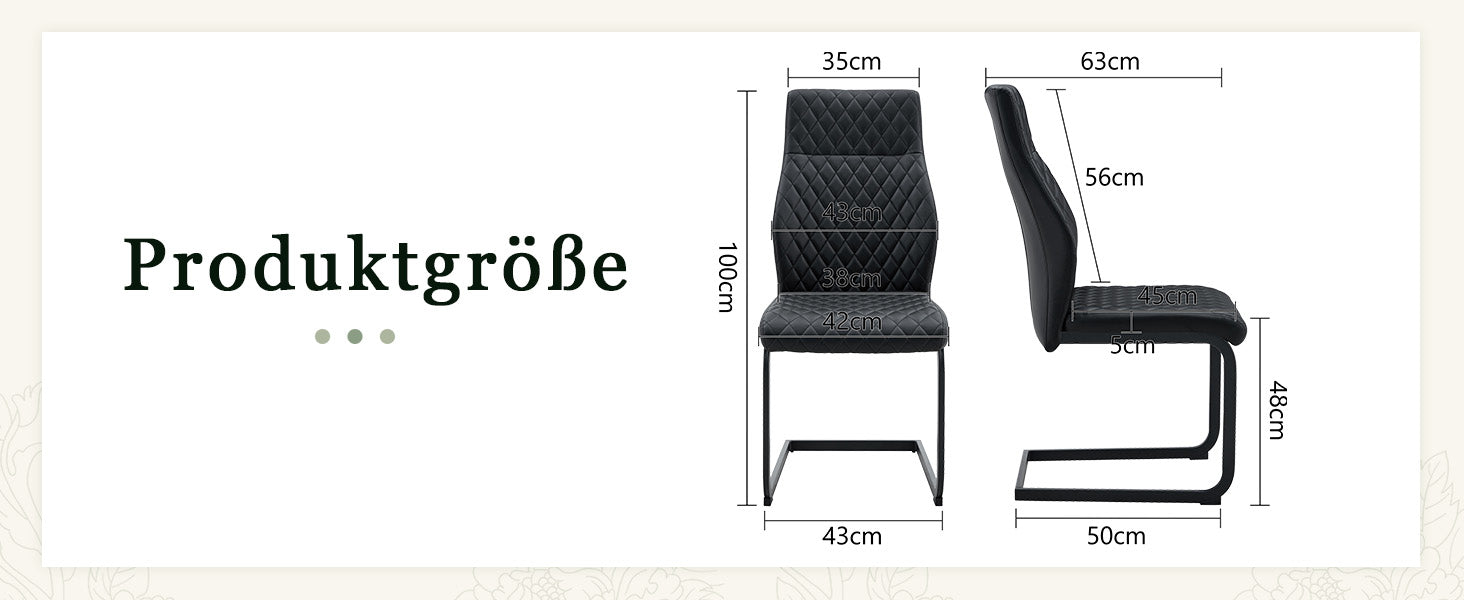 Dining Chair Set of 2 with High Backrest and Diamond Pattern, Black Metal Frame and PU Leather