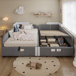 Upholstered Bed, Combined Children's Hydraulic with Storage, Grey Velvet & Plywood