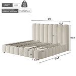 Upholstered Double Bed with Hydraulic Storage and Slatted Frame, 200x200cm, White Bouclé