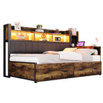Single Bed with Movable Desk, Storage Drawers and Integrated Outlets, Metal