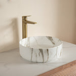 36cm Round Basin with Stone Grain, Matte White