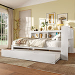 Daybed 140x200cm Pull-out Bed Power Outlet 2 USB - White Chipboard