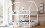 Children's Bunk Bed 140*200, Double Bed with Stairs & Loft Design, White Metal