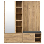 Wardrobe Set with Mirror, Shoe Bench and Coat Rack, Wood Color
