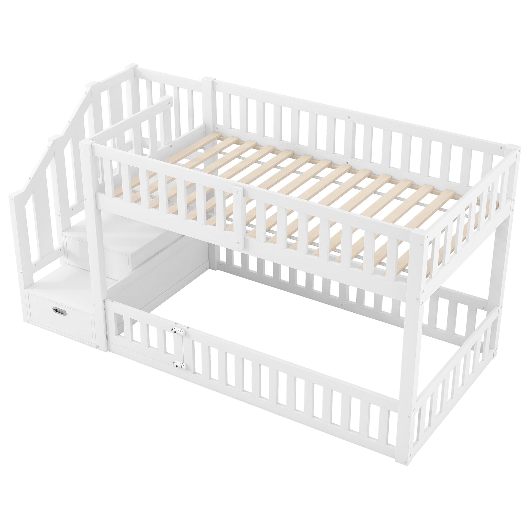 Bunk Bed with Storage Ladder, 90x200cm, White