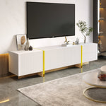 TV Cabinet, 190cm 3 Doors 2 Drawers, White with Gold & Wood Grain
