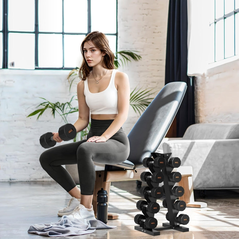 Dumbbell Rack, 10 Dumbbells, 5 Levels, Sturdy Steel, Black