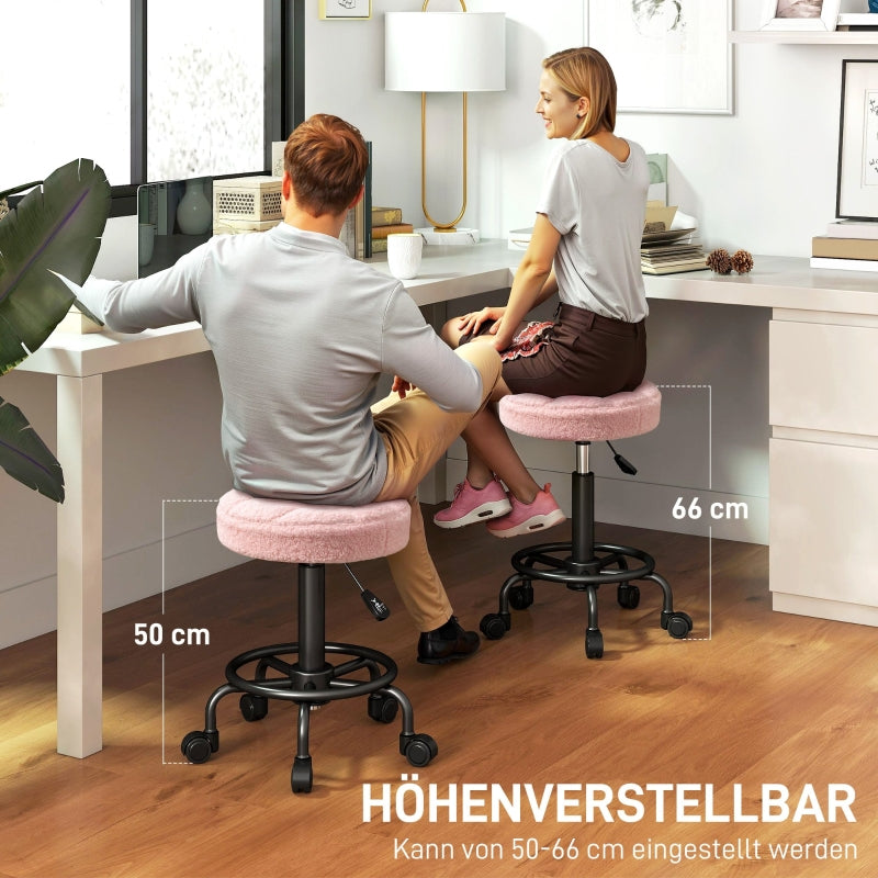 Rolling Stool, Adjustable Swivel Work Office, Pink