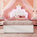 Upholstered Bed 90x200cm 2 Drawers Crown Adjustable Headboard Ambient Light - White PU