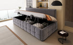 Upholstered Sofa Bed 90x200cm, Hydraulic Storage, Backrest, Check Pattern, Dark Grey Velvet