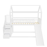 Children's Bunk Bed 90x200 cm, Loft with Slide & Storage Ladder, Solid Wood, White
