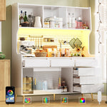 Modern Tall Cabinet with LED & App Control, Pegboard Storage - White