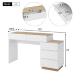 Desk and Dressing Table with 5 Storage Drawers, White and Oak