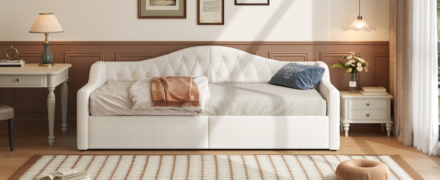 Upholstered Daybed, 90x200 LED Storage, Beige