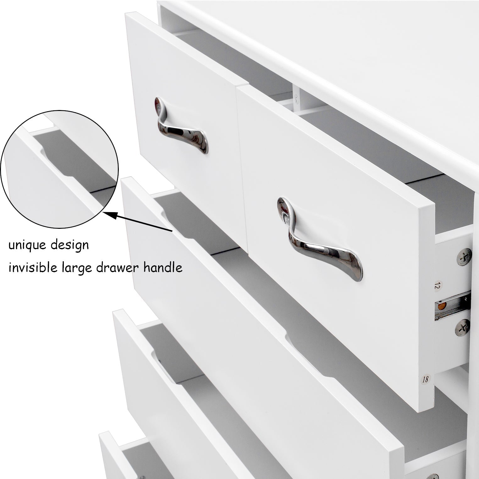 Side Table Six Drawer, White
