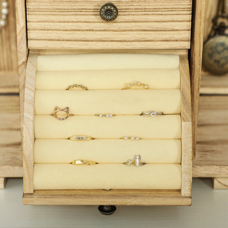 Jewelry Box, 4-Tier Case with Mirror, Wood Brown