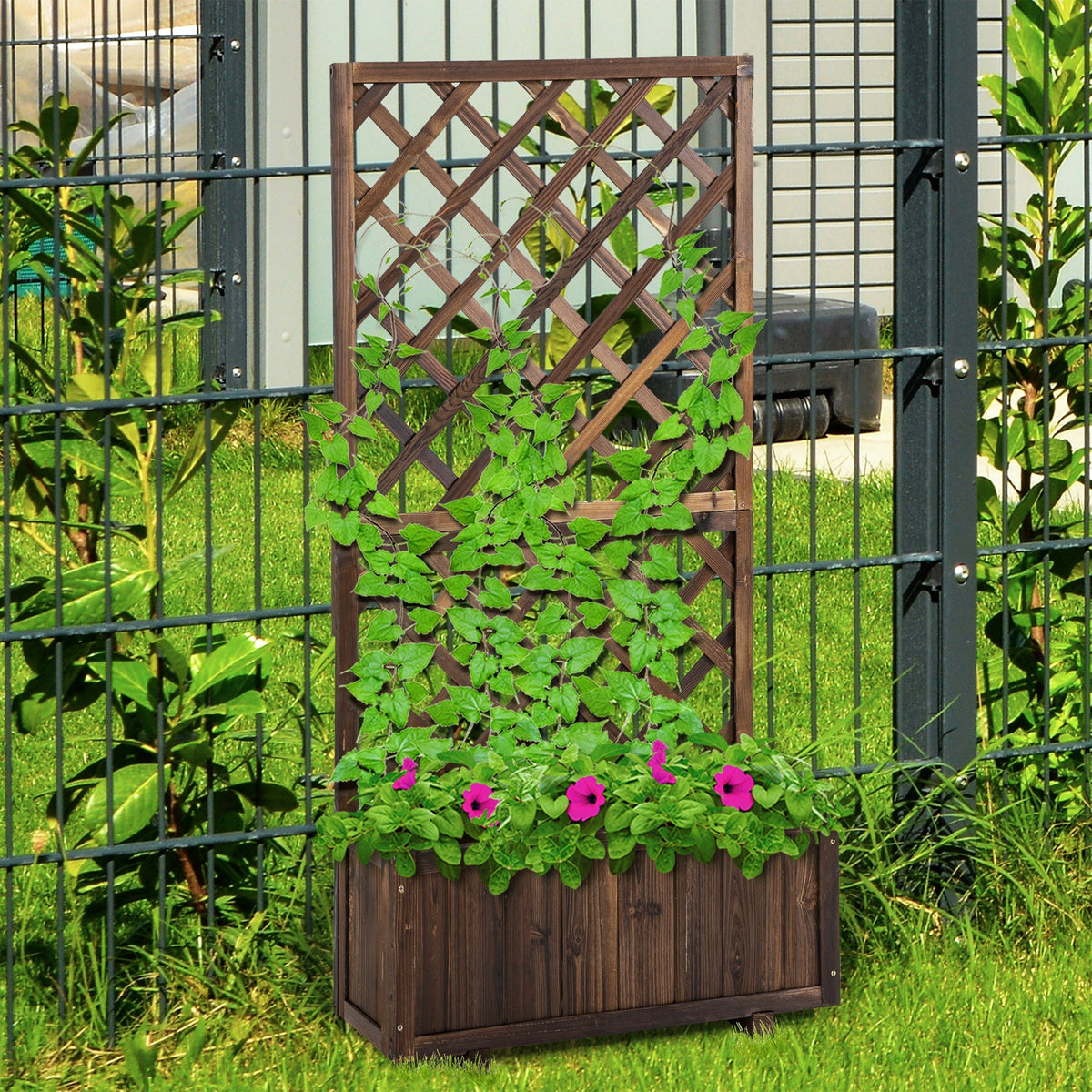 Raised Garden Bed with Trellis Flower Box, 72.5x31.5x149.5cm, Wooden
