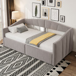 Upholstered Sofa Bed 90x200cm Hydraulic Storage Multifunctional Striped with Armrests Velvet Light Grey