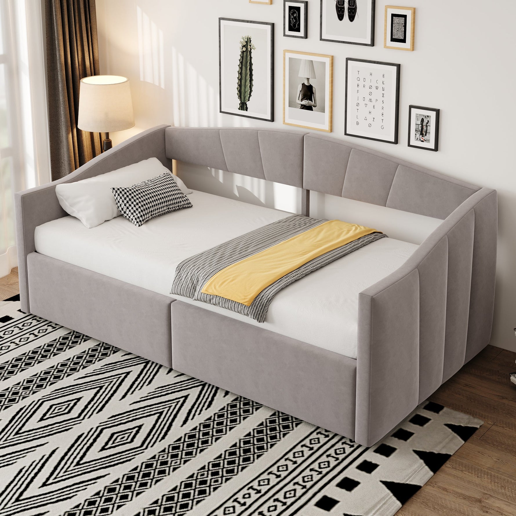 Upholstered Sofa Bed 90x200cm Hydraulic Storage Multifunctional Striped with Armrests Velvet Light Grey